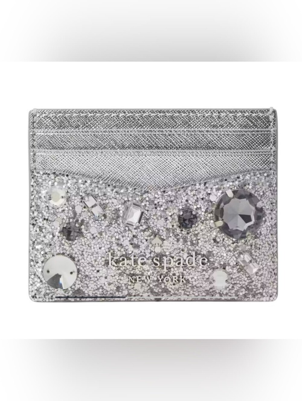 Kate Spade ♠️ Tinsel Jeweled Small Slim Silver Card Holder